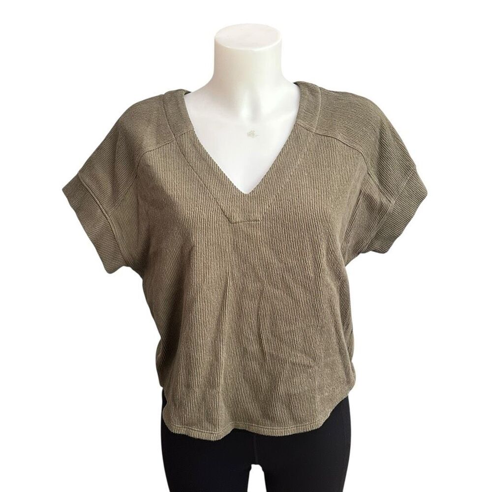 Madewell Ottoman Olive Green V Neck Ribbed Boxy Top‎ Minimalist Size XS